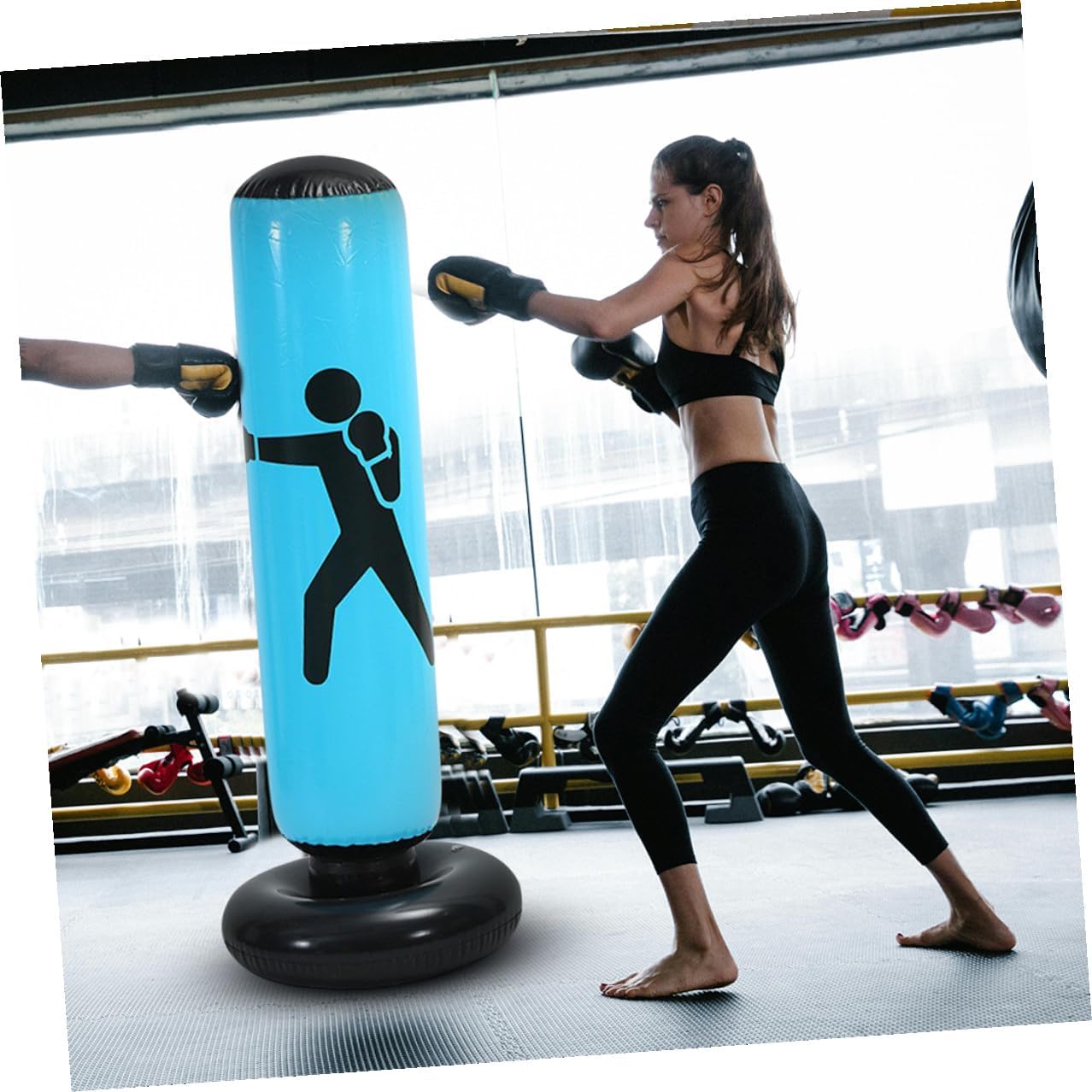 Standing Inflatable Boxing Bag with Stable Base Thickened Fitness Punching Column for Adults and Blue Kickboxing Training Bag