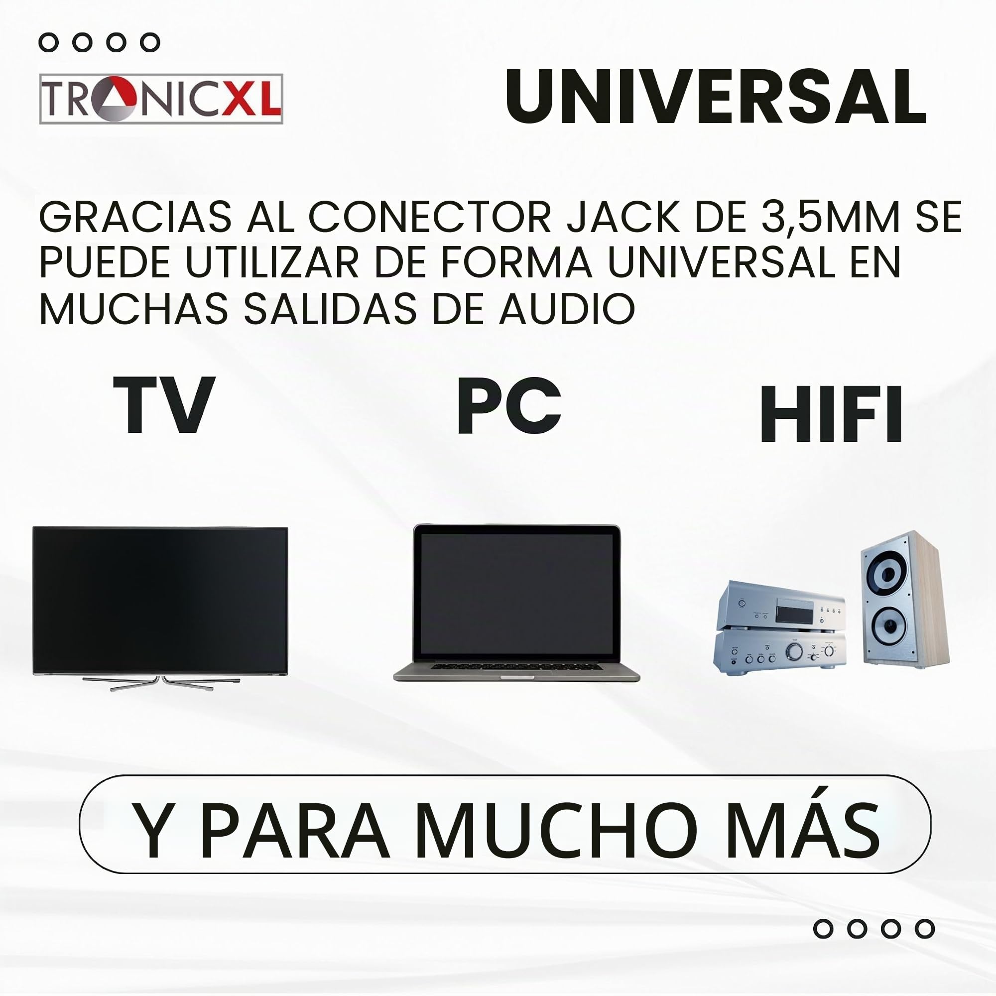 TronicXL Auriculares estéreo de Diadema con Conector Jack para televisión con Cable de 6m Largo compatibles con televisores Samsung LG Sony Toshiba DYON JVC Philips iPad y iMac de Apple Ordenadores