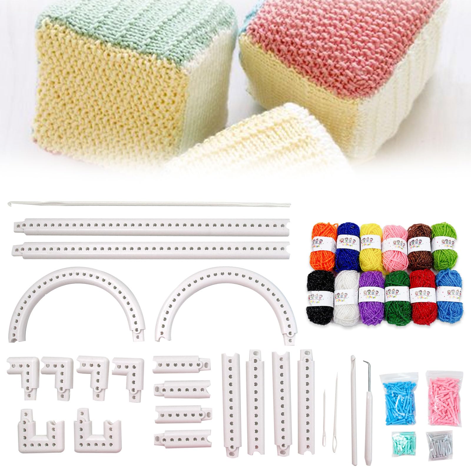 Katech Set Telaio per Maglia, 4 Telaio Lunghi in Plastica Kit (26 cm/36 cm/47 cm/58 cm) per Cappelli Sciarpe e Guanti, Confezione Regalo Perfetta Per Lavoro a Maglia