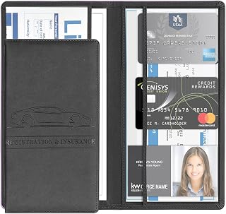 Car Registration and Insurance Card Holder, PU Glove Box Essential Documents Paperwork Driver License Organizer for Car, Wallet Case Auto Vehicle Truck Accessories for Women and Men (Black)