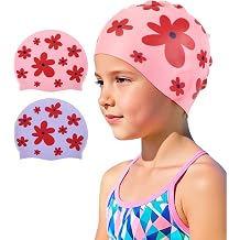 Swim Cap Kids 2 Pack, Durable Waterproof Swimming Cap for Girls Boys Teens Toddler Aged 3-15, Comfortable Fit Kids Swim Cap for Long Hair and Short Hair, Silicone Swim Caps for Kids Toddler