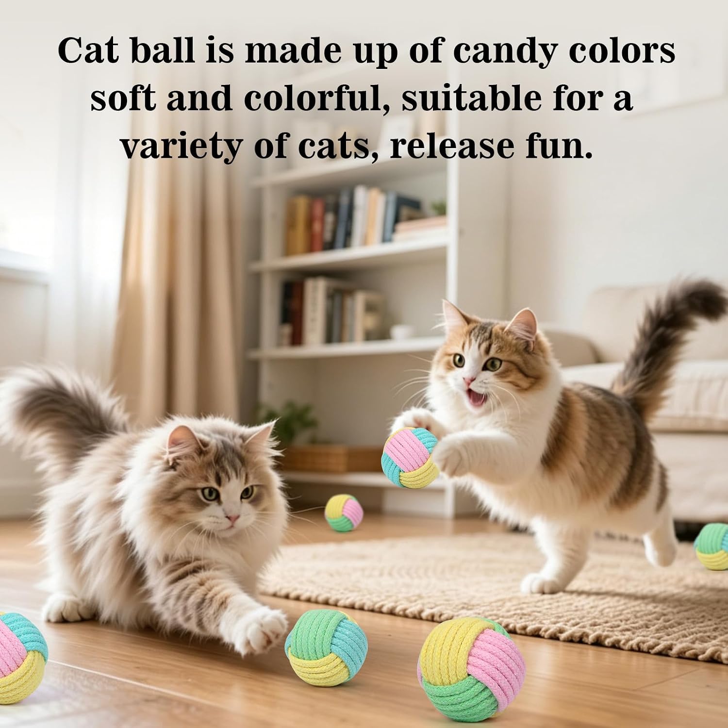 6 PCS Cat Toys Balls with Bells 5cm Colorful Cat Balls with Bells Cat Cats Interactive Ball Toy for Cats Kitten Indoor Outdoor Playing Chewing Scratching image 4