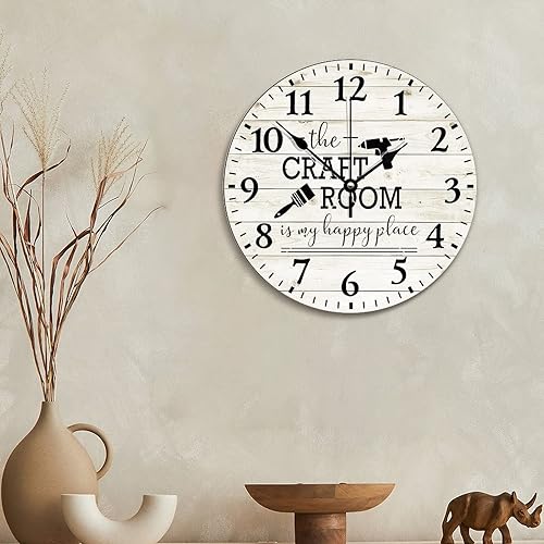 Miniatura 2 de Craft Room - Reloj de pared vintage de 10 pulgadas, silencioso, sin tictac, funciona con pilas, reloj de madera redondo, estilo retro, rústico, para