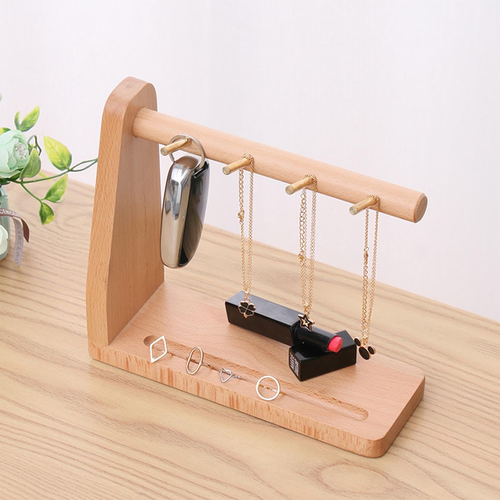 Portachiavi Da Tavolo In Legno Con 3 Livelli - Vassoio Organizzatore Per Chiavi, Gioielli E Oggetti - Foto 10