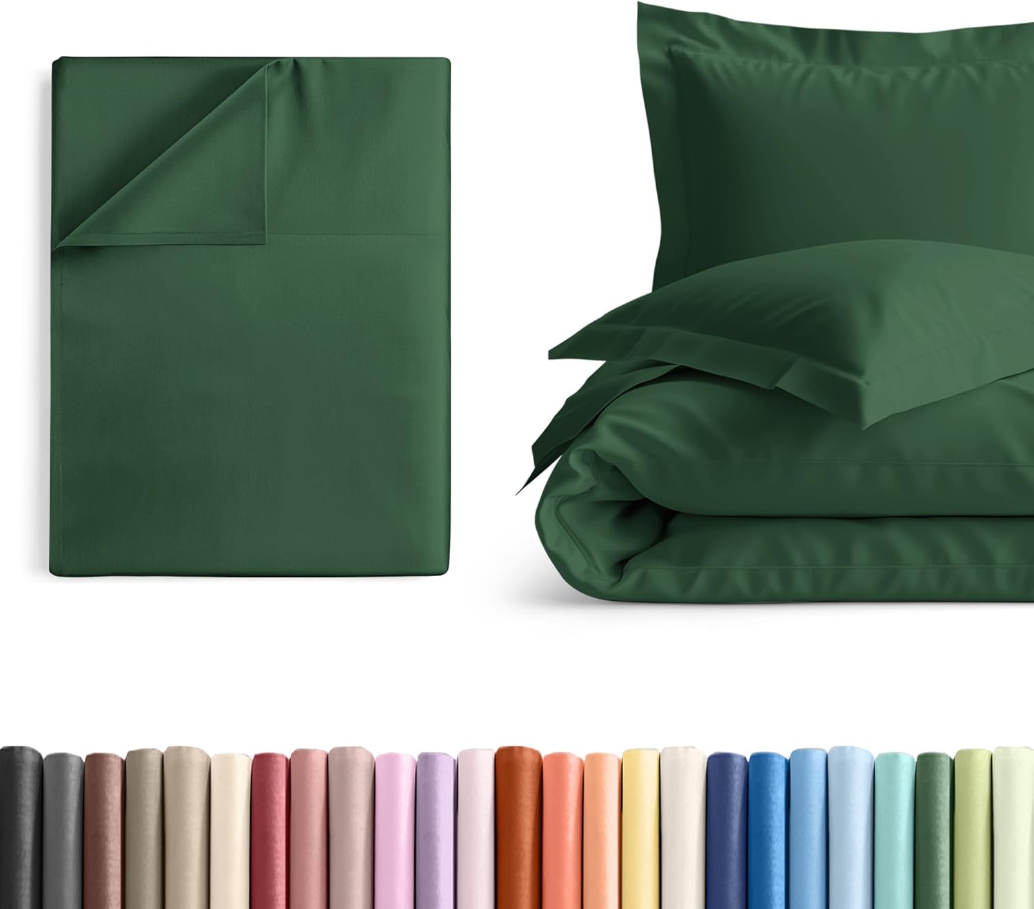 King Size Flat Bed Sheet + Duvet Cover Bundle - Hotel Luxury Single Flat Bottom Sheet Only - Fits Mattresses w/ Deep Pockets between 8 to 16 inches - Soft, Breathable & Wrinkle Free - Emerald Green