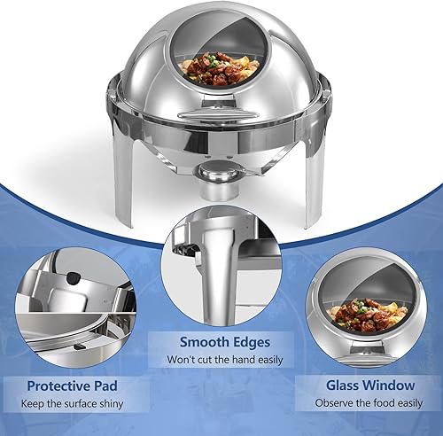 Miniatura 2 de Amhier Juego de bufé de 6 cuartos de galón, plato de acero inoxidable con ventana de vidrio visible para catering, fiestas, hoteles y bodas