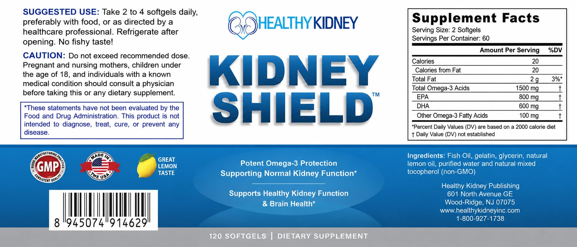 Kidney Shield Omega 3 Fish Oil Supplements - DHA EPA Omega 3 Supplement for Women & Men Kidney Health - Omega3 to Support Normal Kidneys Function & Cleanse, Detox & Repair - 120 Lemon Softgels — Amazon image 7