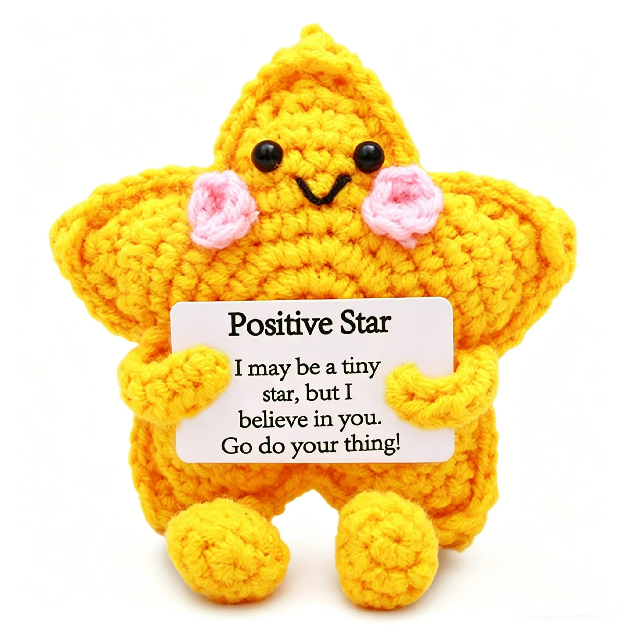 Positive Crochet Star with Legs and Card, Handmade Emotional Support Crochet Gift for Women, Cute Positive Crochet Plush, Positive Affirmation Gifts and Friendship Keepsake for Colleagues Friends