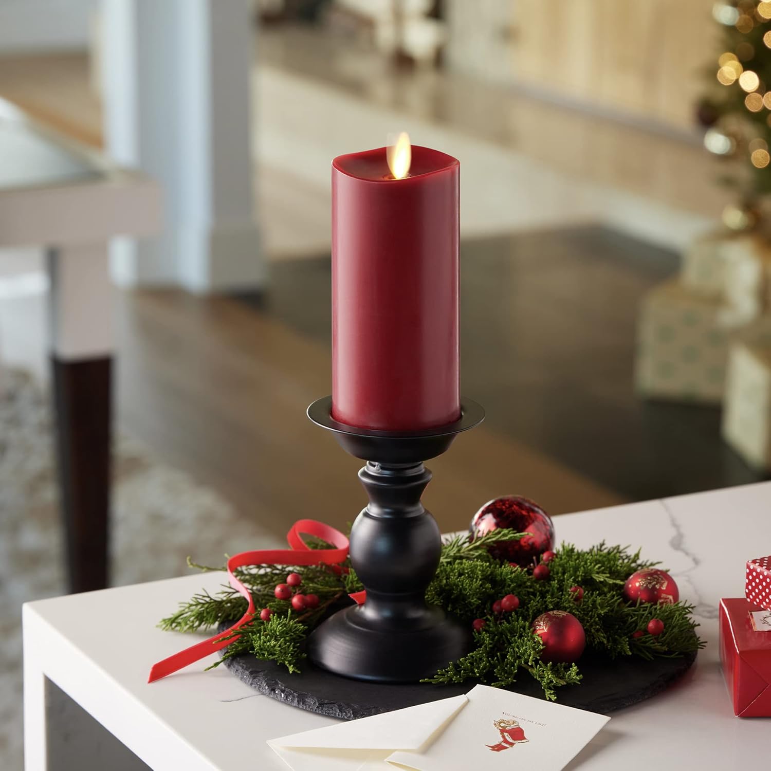 Softflame Velas Navideñas Sin Llama Con Control Remoto, 3" X 5" Funcionan Con Baterías Parpadeantes Mecha 3D Cera Real Pilar Vela Gnomo Navideño