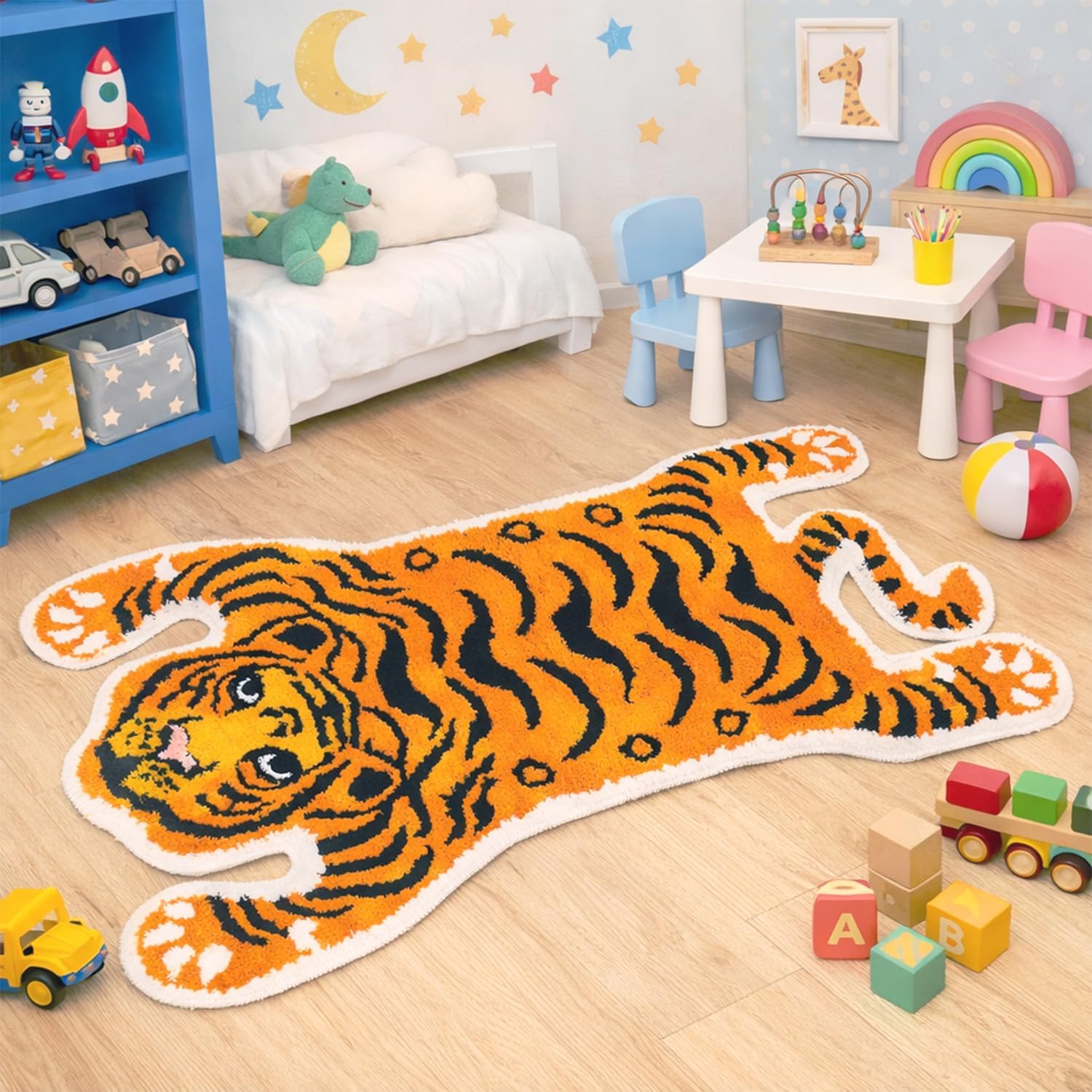 Cute Tiger Bath Mat, Animal Non-Slip Bathroom Rug, Yellow Ultra Absorbent Soft Microfiber Mat for Floor, Washable Quick Dry, Home Decor for Bedroom Living Room or Kids Room