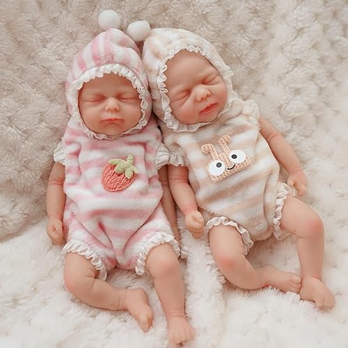 Miniatura 3 de Mire & Mire Mini muñecas de silicona gemelas de 7 pulgadas con ropa y accesorios de alimentación, muñecas Reborn realistas, niñas y niños