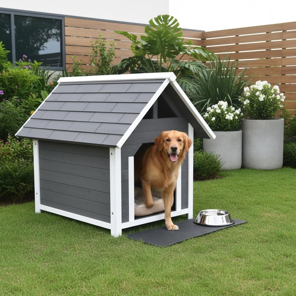 Mucola Hundehütte Hundehaus XXL wetterfest 75x115x95 cm Holz Blockhaus | für mittelgroße Hunde, Eingang 34x44 cm, 7 cm erhöhte Füße gegen Bodenkälte und Feuchtigkeit, leicht zu reinigen