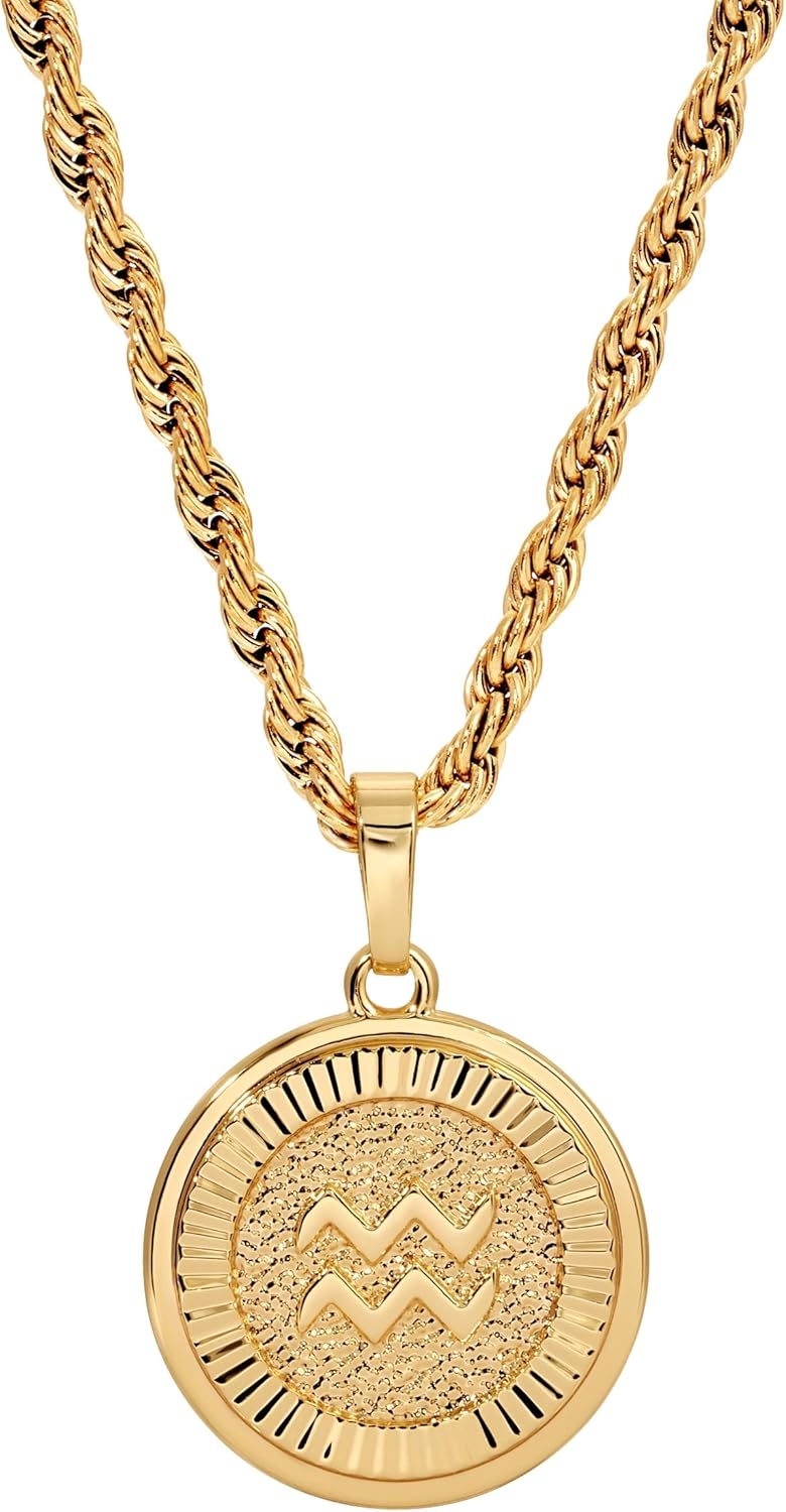 18k Gold Plated Zodiac Necklace & Pendant - Gold Necklace for Women & Men, Tarnish & Water Resistant, Birthday Gifts for Women & Men