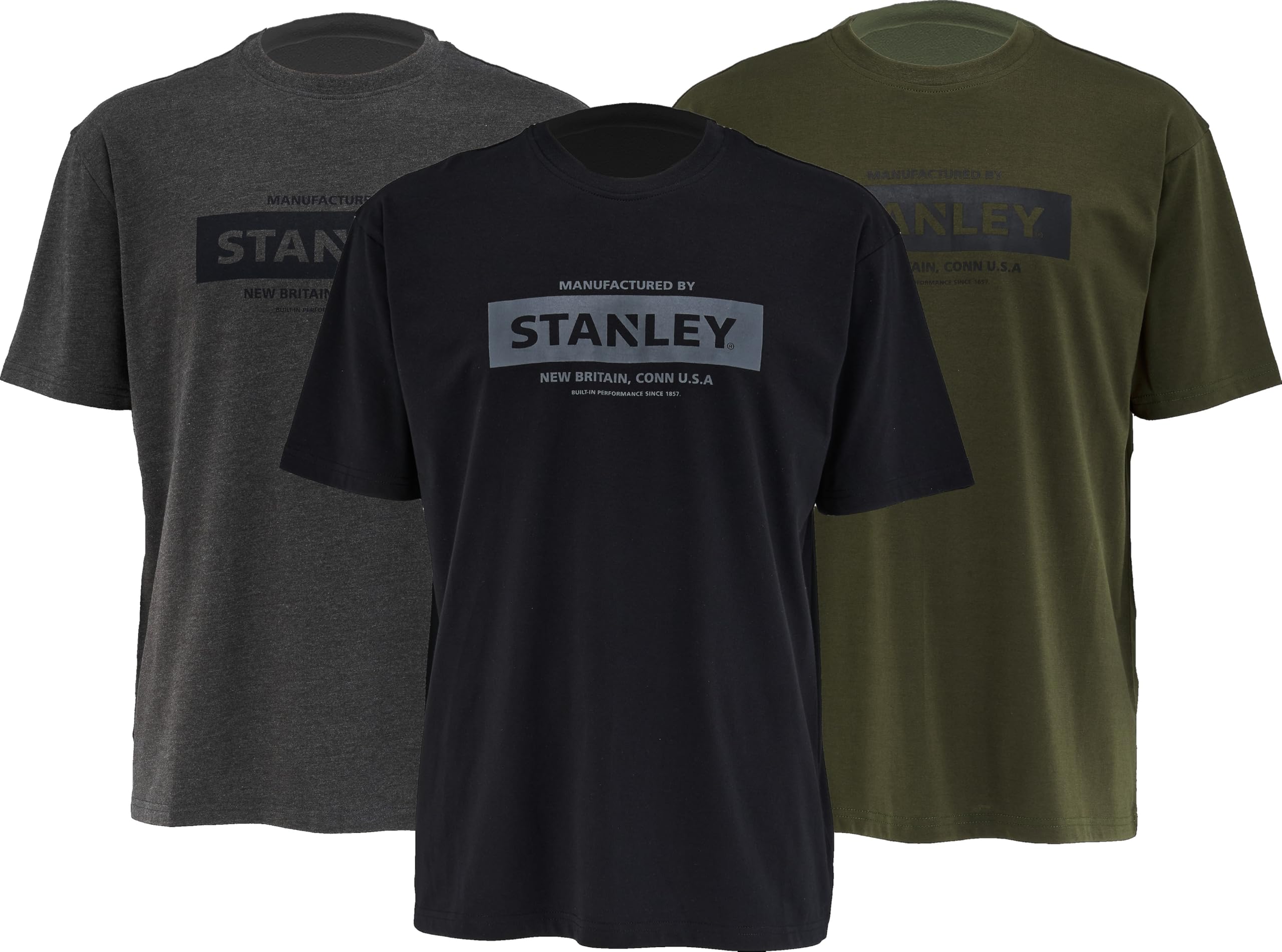 STANLEY Hampton Tee Shirts Triple Pack - Black, Grey, Olive (UK, Alpha, L, Regular, Regular, Black/Grey/Olive)