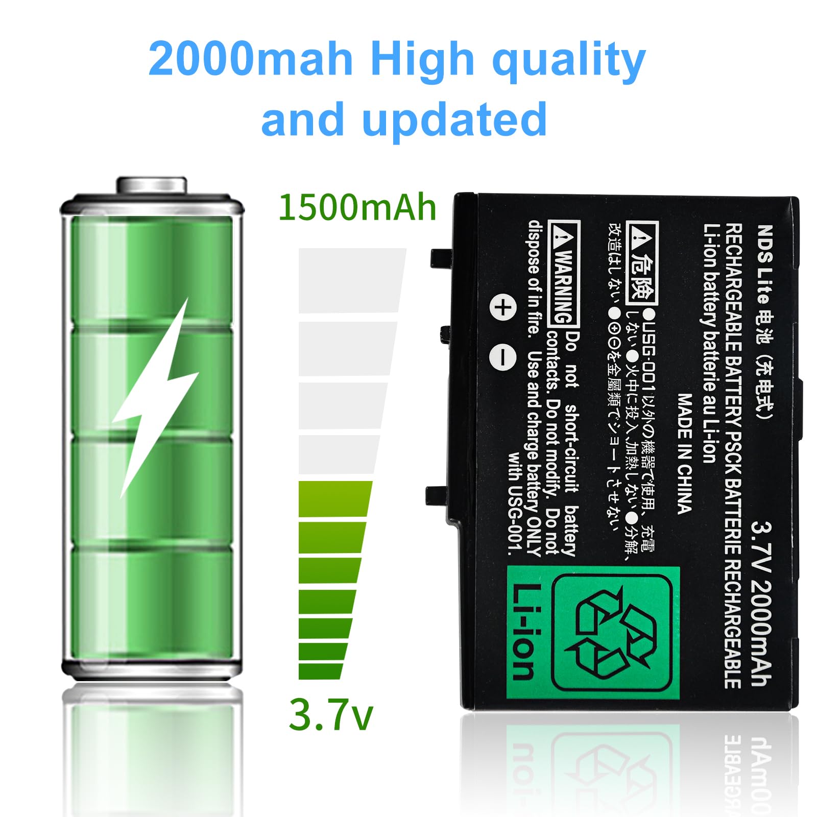 Batterie pour Nintendo DS Lite NDS Lite, 2000 mAh USG-003 3,7 V batterie lithium-ion rechargeable de remplacement pour Nintendo DSL NDSL, pas pour DSi, DSi XL, DSi LL