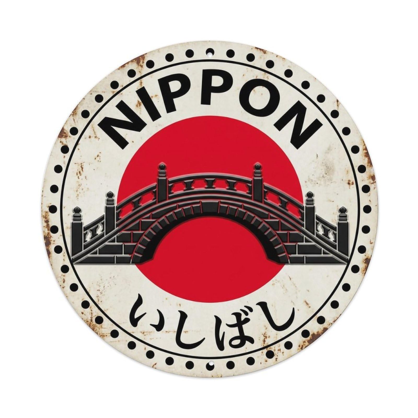 Stone Bridge Nippon Ancient Pathway Weathered Metal Tin Sign