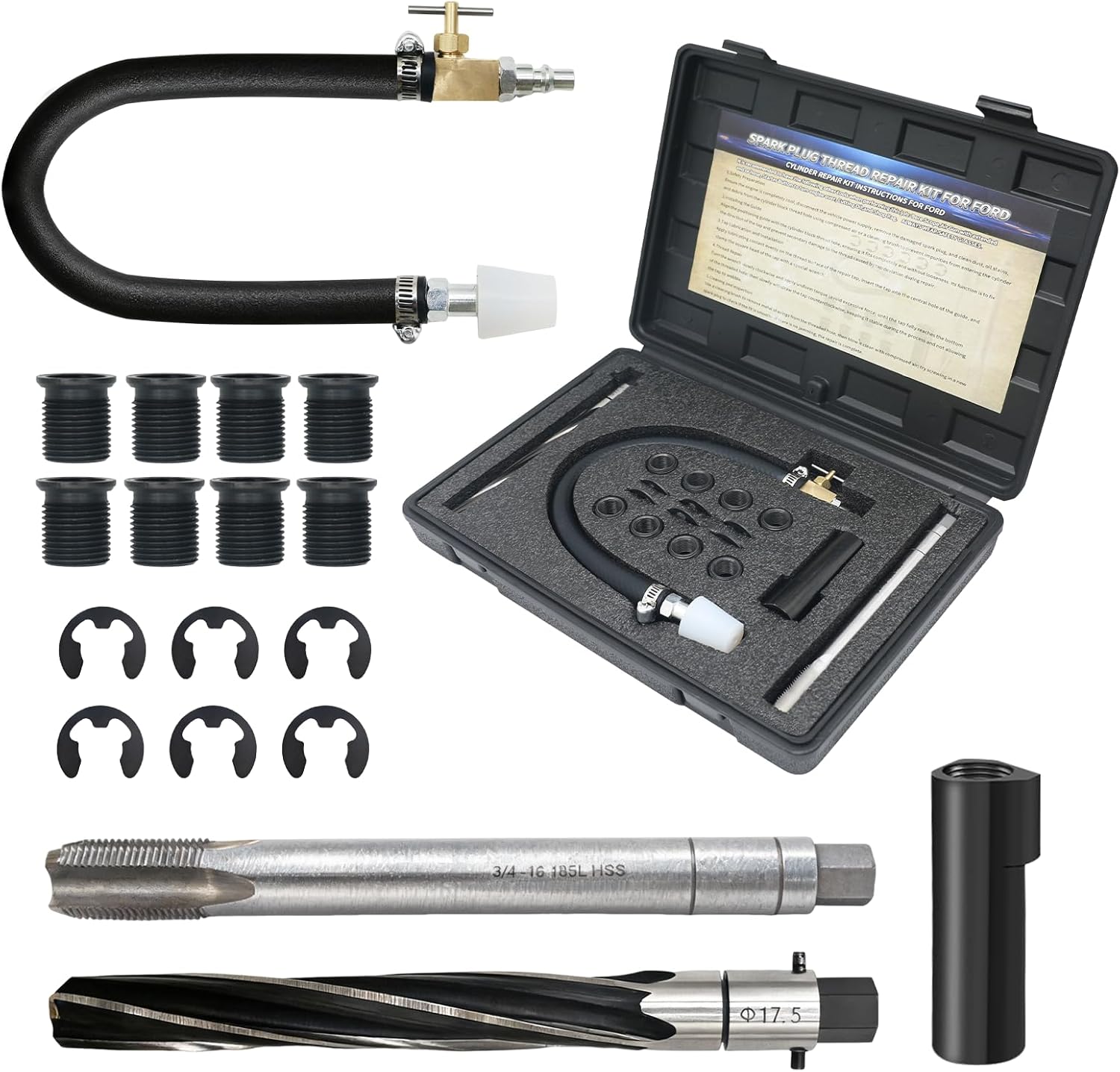 38900 Two Valve Ford Triton Tool Kit，Spark Plug Thread Repair Kits,Foolproof Repair System Compatible with Ford F150/250/350 E150/250/350 4.6L, 5.4L and 6.8 V-10 Ford Triton Two Valve Engines.