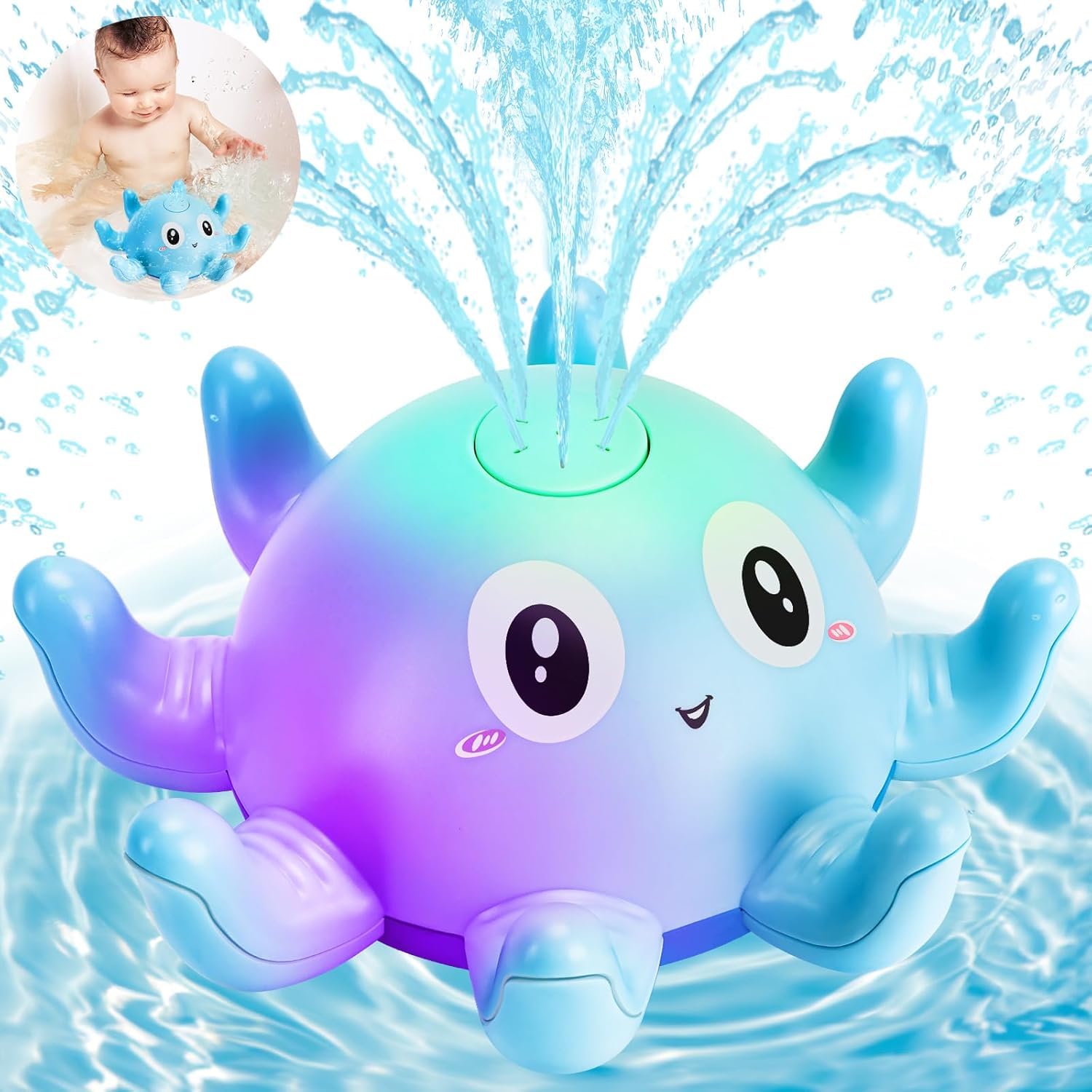 Baby Bath Toys for 1 2 3 Toddlers for 1 2 3 4 5 6 Boys Girls Light Up Toys Automatic Induction Octopus Water Fountain Toy Spray Swimming Pool Bath Time Fun for Kids Toddler Infant