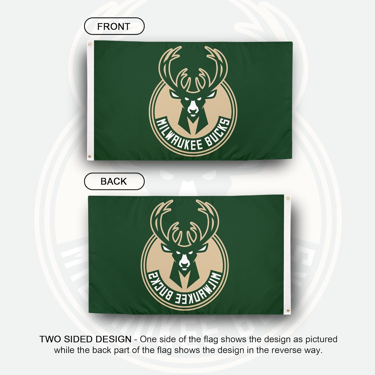 Desert Cactus Milwaukee Bucks Flag NBA 100% Polyester Indoor Outdoor 3x5 feet National Basketball Association Team Flags (Flag #2) - Image 2