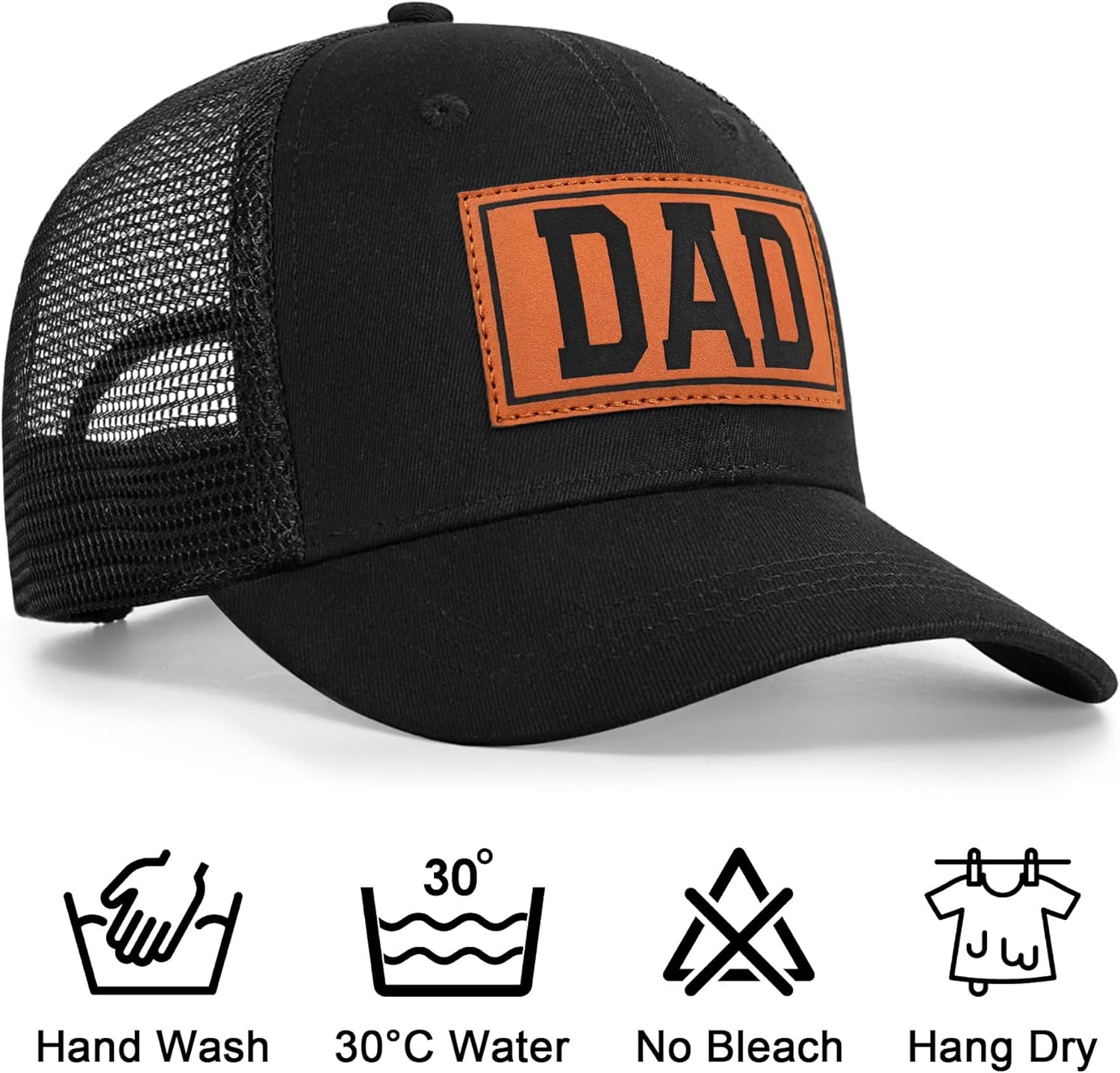Great for Grandpa, Papa Gifts from Grandkids - Black Trucker Hat with Vintage Leather Patch - Image 4