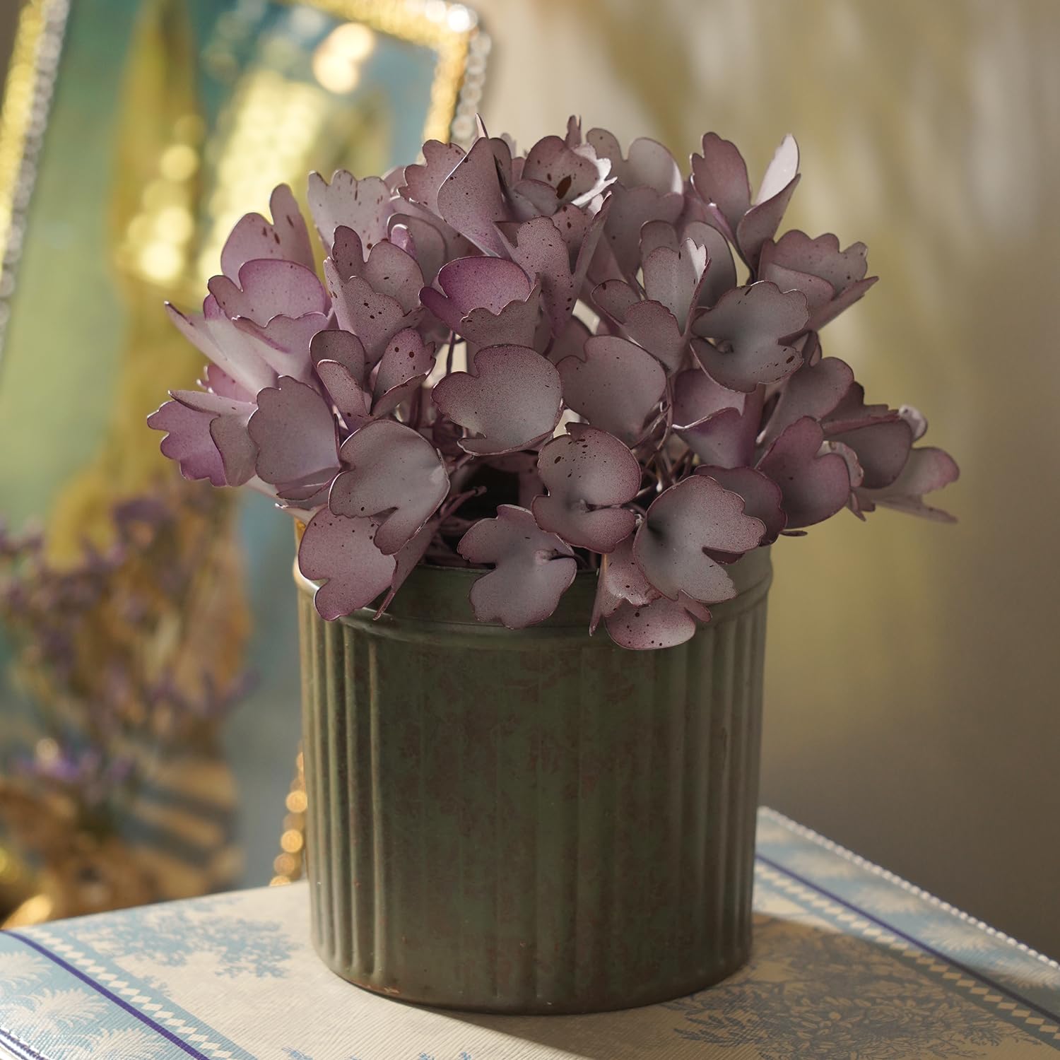 PURE HOME + LIVING Purple Hydrangea Metal Plant - Handcrafted Decorative Iron Artificial Flower for Home & Office Desk, Sturdy Faux Floral Centerpiece (Pack of 1) 12X19CM-image-43