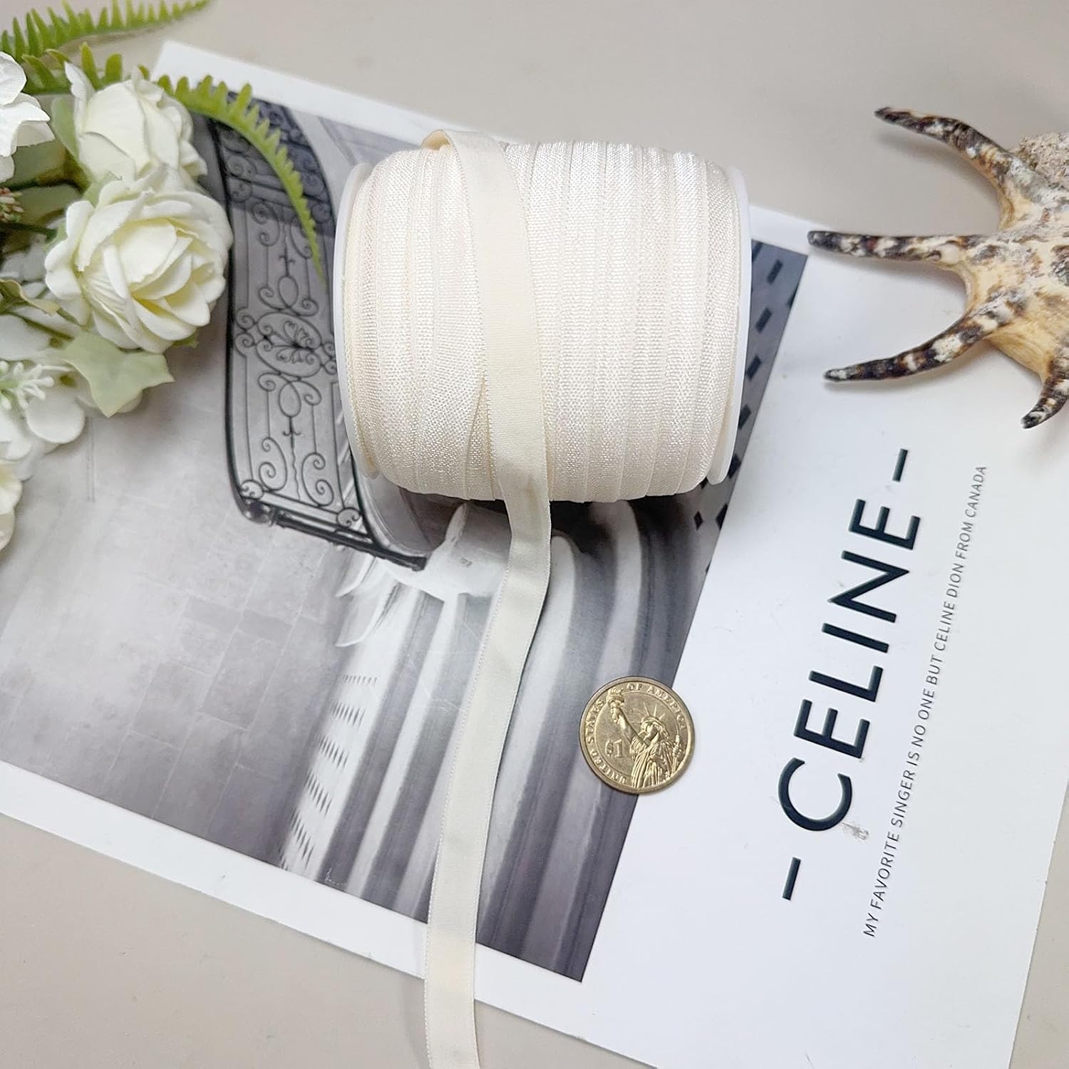 25 Yards 3/8'' 1.0CM FOE Elastic Headband Baby Hairbow Soft Foldover Cord (Ivory)