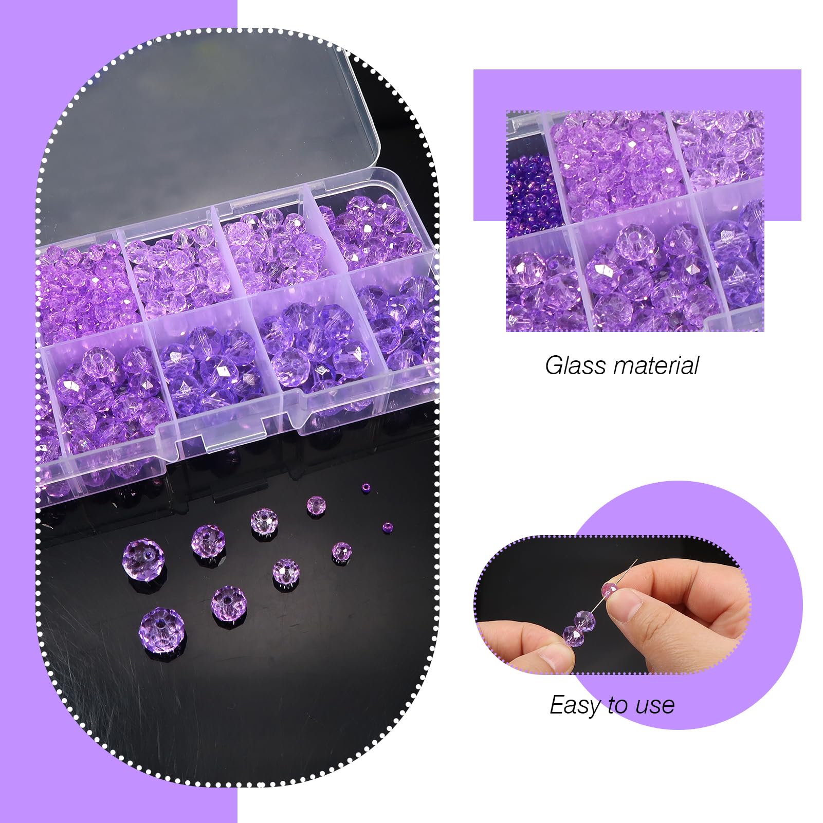 TOAOB 1000pcs Assorted Light Purple Crystal Glass Beads Faceted Spacer Bead 2mm 4mm 6mm 8mm 10mm for Jewelry Making DIY Craft Project - Image 3