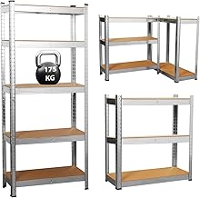 Garage Shelving Units,5 Tier Shelving Unit Garage Shelves Storage Shelf Heavy Duty Shed Storage Racking Shelf Metal Boltless for Warehouse Workshop Office (Silver, 70X30X150)