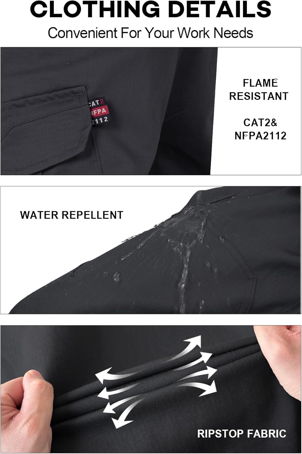FR Pants for Men Ripstop Flame/Water Resistant Lightweight Cargo Pants Boot Cut CAT2 NFPA2112 Welding Pants - Image 4