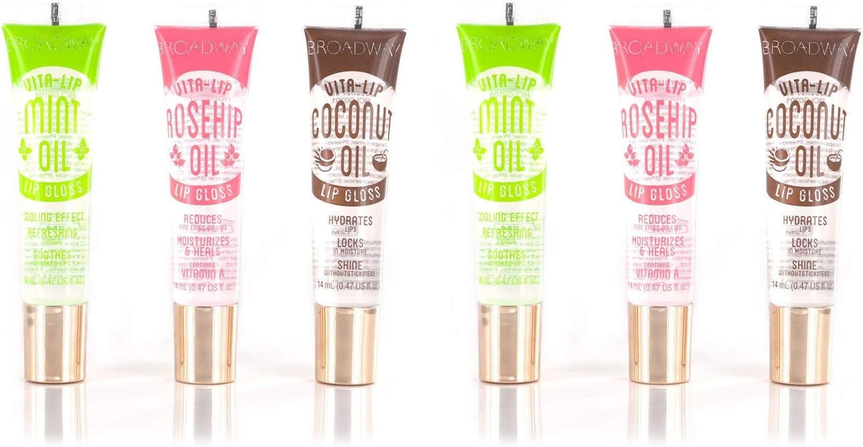 6PACKS Kiss Broadway Clear Lip Gloss (1 Mint,Coconut,Rosehip) Beauty & Personal