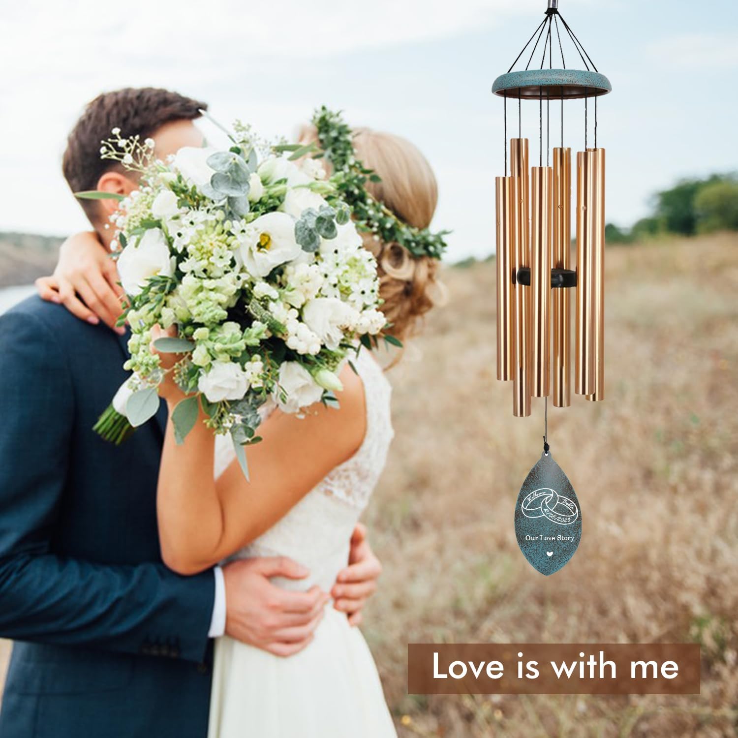 Personalized Wedding Wind Chimes, 36inch Customized Wedding Gifts for Couples, Anniversary Wind Chime for Husband/Wife, Loving Story Outdoor Decor (Produced in USA)