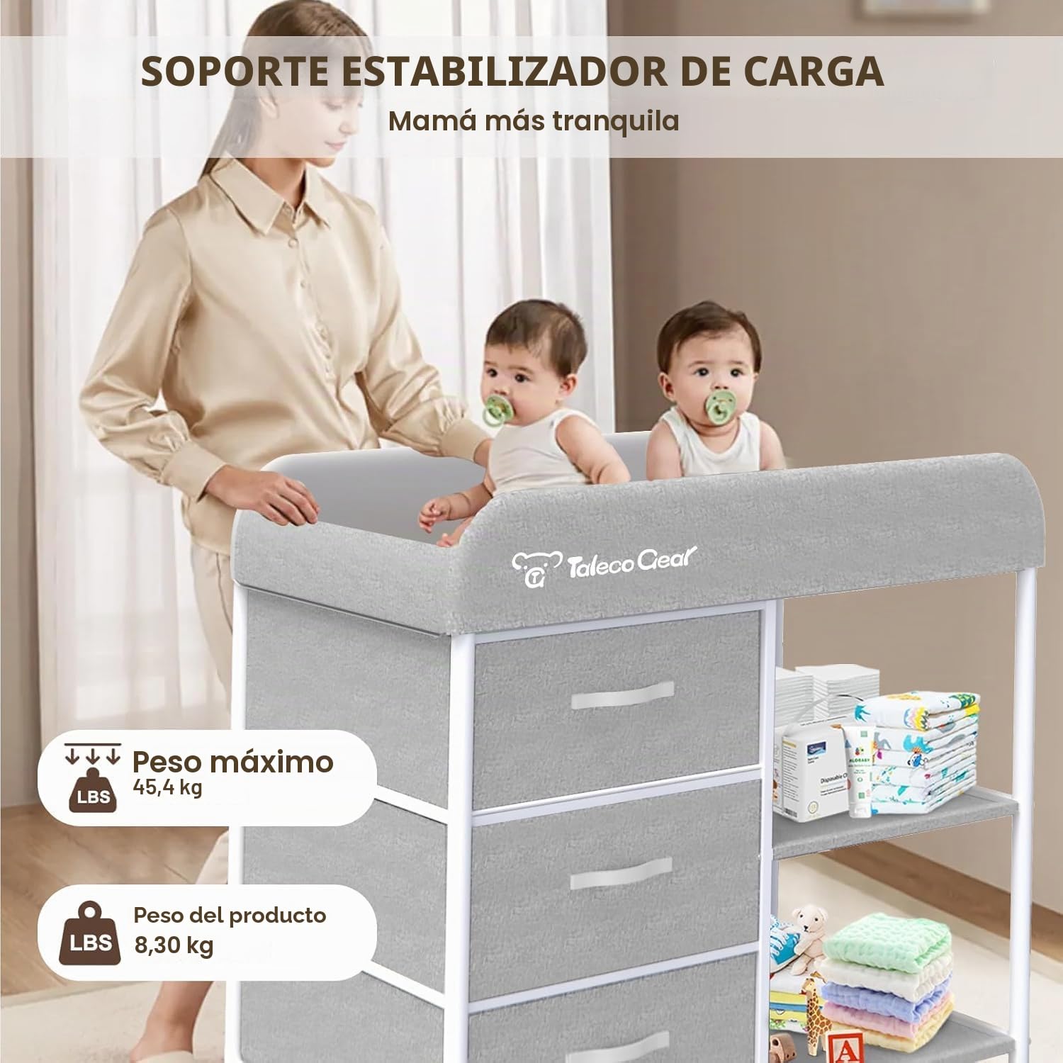 Cambiador portátil con base impermeable, cambiador con 3 cestas de almacenamiento, organizador móvil para habitación infantil para recién nacidos