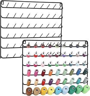 MOOACE 54 Spools Thread Rack Set of 2, Metal Thread Holder Organizer with Hanging Hooks for Embroidery Quilting and Sewing Threads, Black
