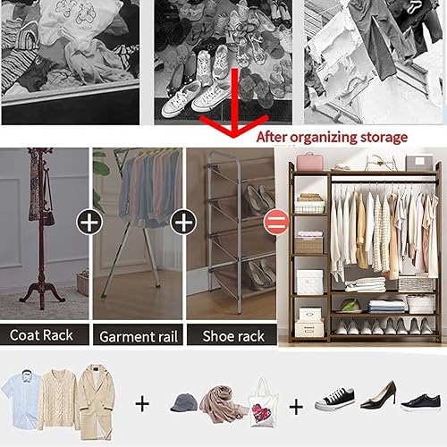 Miniatura 5 de Perchero de bambú para ropa con 3 estantes, organizador de armario, para el hogar y el dormitorio (43.3 x 11.8 x 59.1 in)