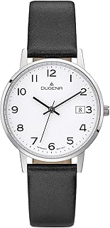 DUGENA Damen-Armbanduhr 4460738 Moma, Quarz, weißes Zifferblatt, Edelstahlgehäuse, Mineralglas, Lederarmband, Dornschließe, 3 bar