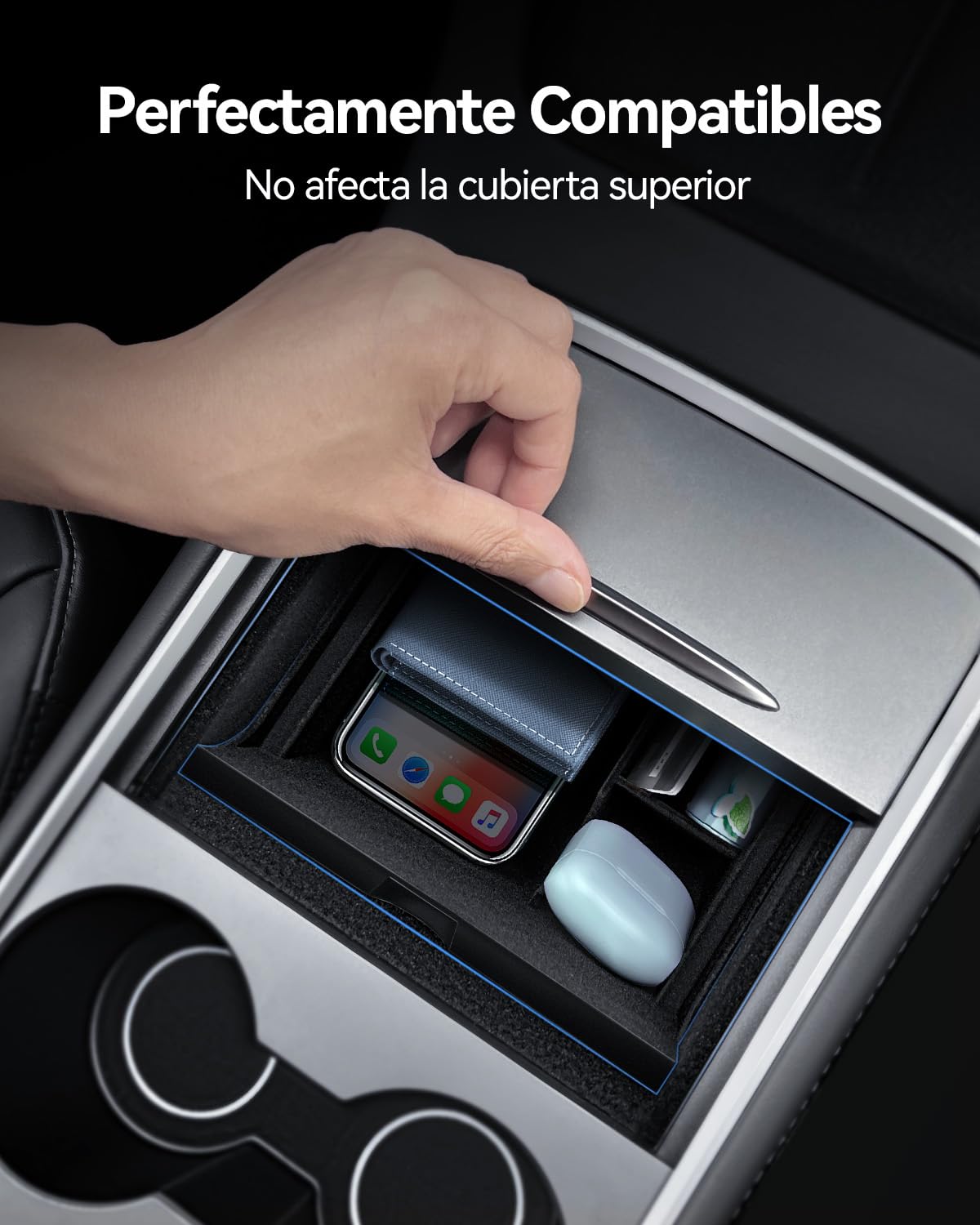 Organizer para Tesla Model Y 2021-2024 y Model 3 2021-2023 Bandeja Organizadora de Consola Central, Caja de Almacenamiento Cajón Oculta Accesorios para Tesla Model Y Model 3