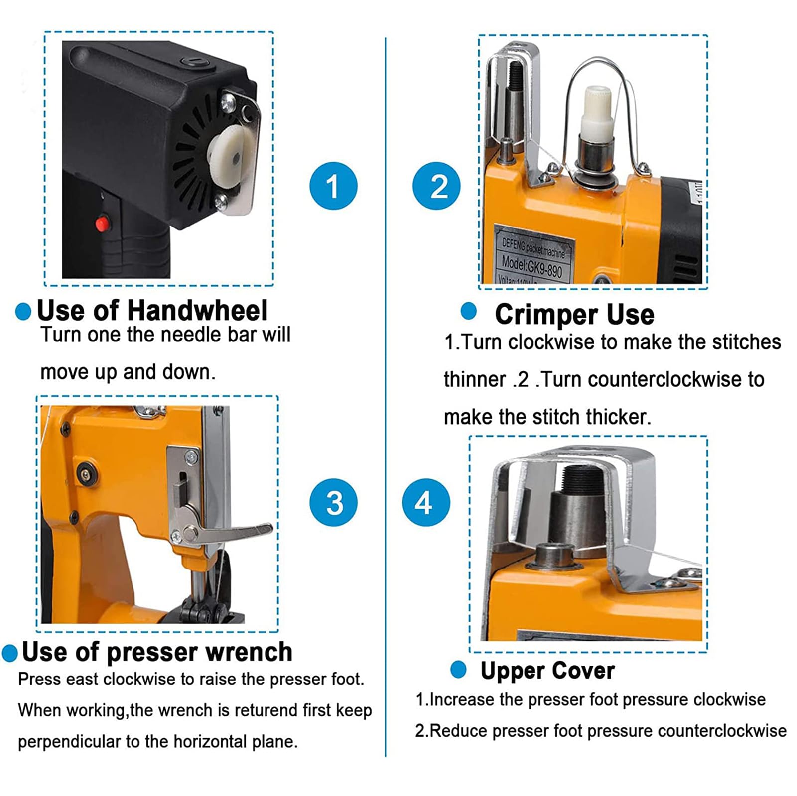 Cucitrice Portatile Manuale per Sacchi - Macchina Elettrica Cordless per Chiusura Sacchi | 2s/Sacchetto | Batteria al Litio Rimovibile | Macchina da Cucire Automatica per Sacchi | Ideale per Sacchi