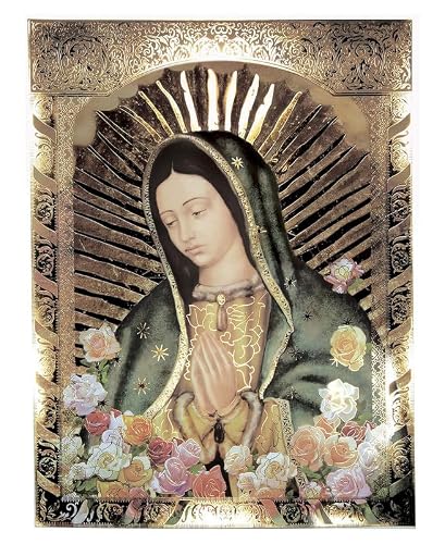 Vintage Tin Sign Metal Plaque Our Lady of Guadalupe Half Body Portrait Rose