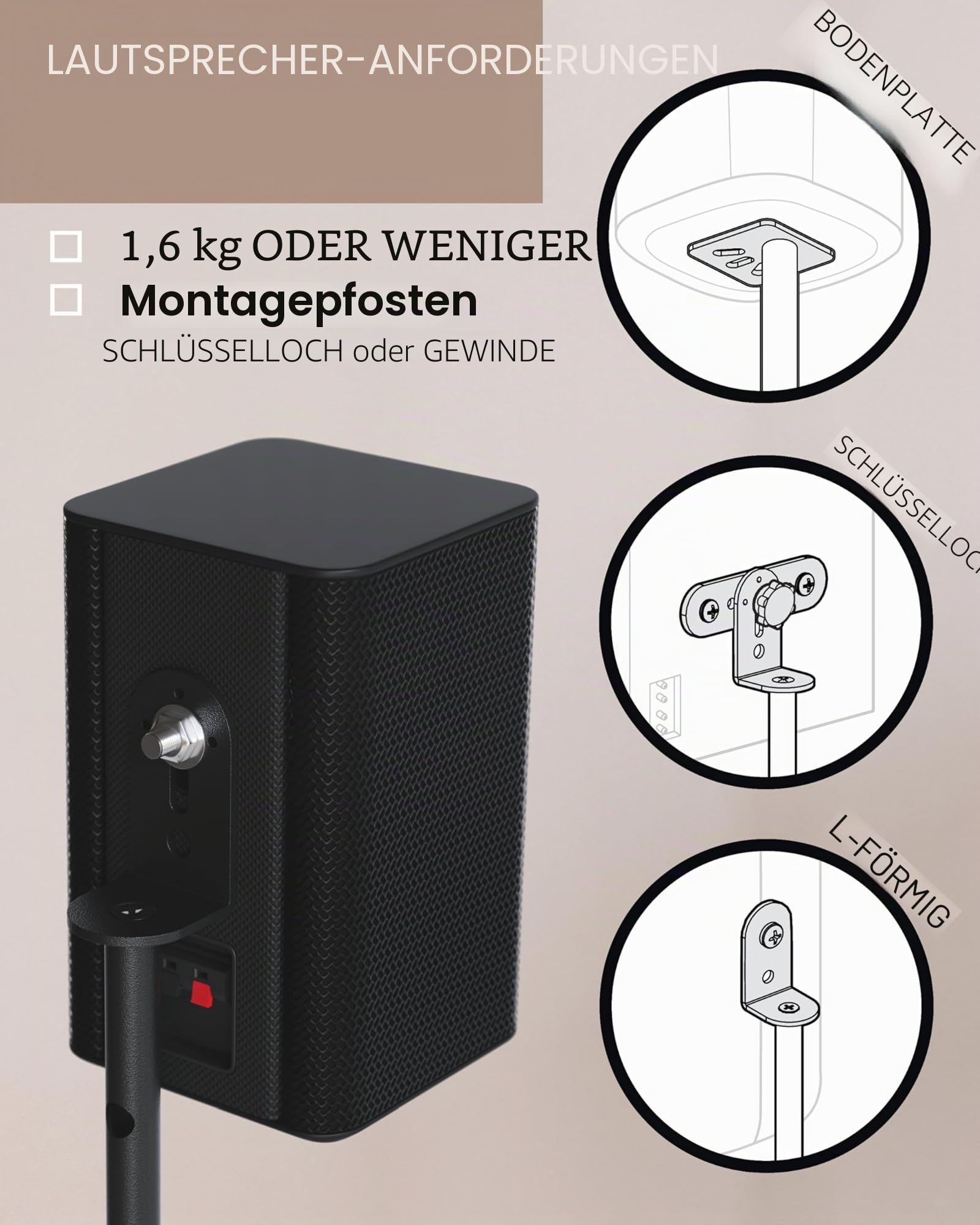 Sanus Höhenverstellbarer Lautsprecherständer – ausziehbar von 71,1 cm bis 96,5 cm – für Satelliten- und kleine Regallautsprecher (z. B. Bose, Harmon Kardon, Polk, JBL, KEF, Klipsch, Sony und andere) –
