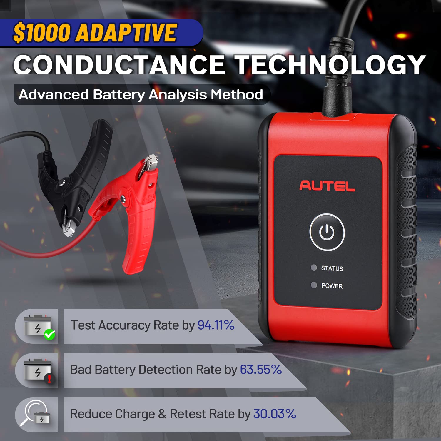 Autel MaxiBAS BT506 Probador Batería, 6V 12V 100-2000 CCA Analizador Batería Automóvil, Prueba Arranque y Carga, Herramienta Prueba Carga Batería Digital, Dentro y Fuera Vehículo