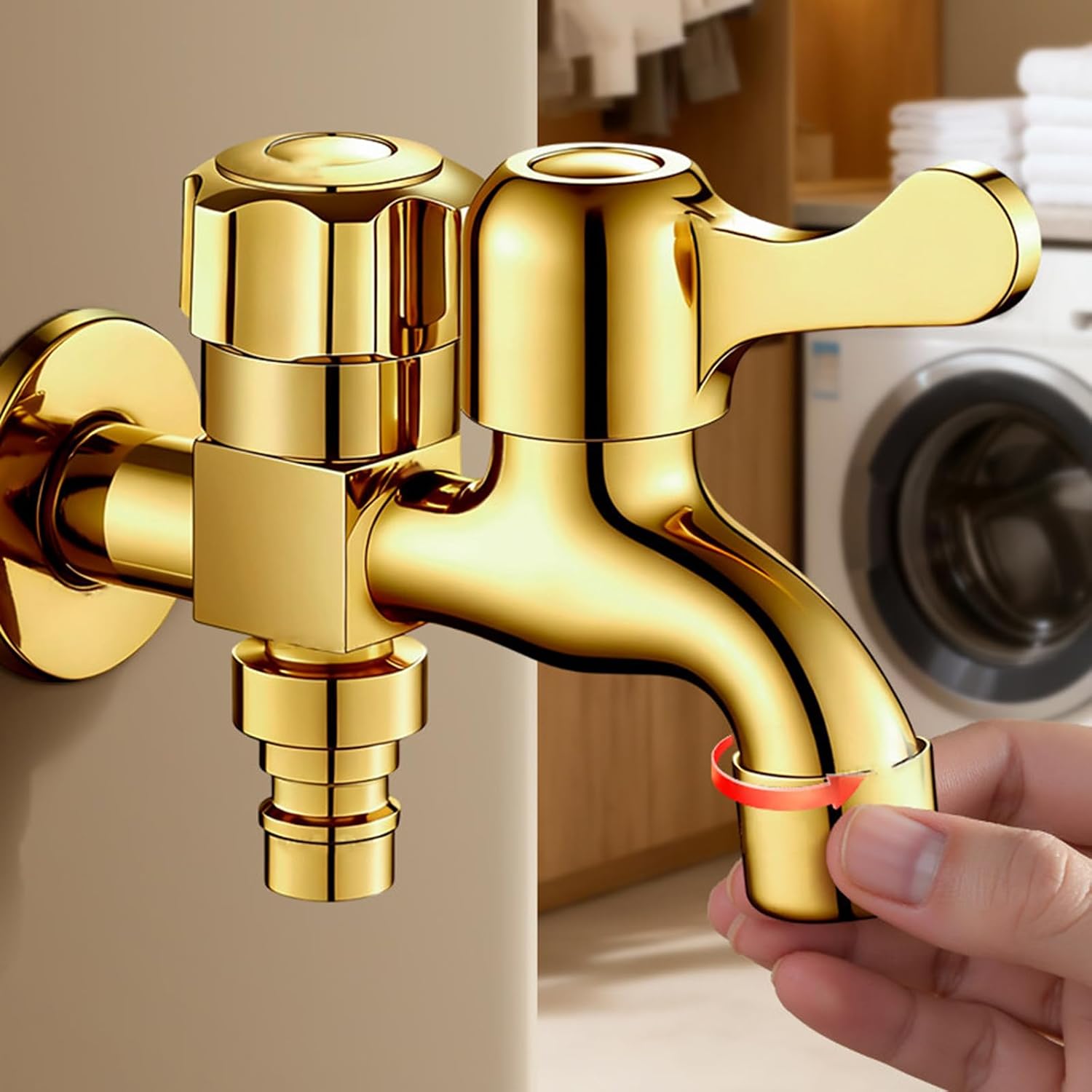 BiaoTeng Outdoor Double Taps Water Faucet Brass Wall Mounted Single Cold Water Faucet Wall Mount Gold