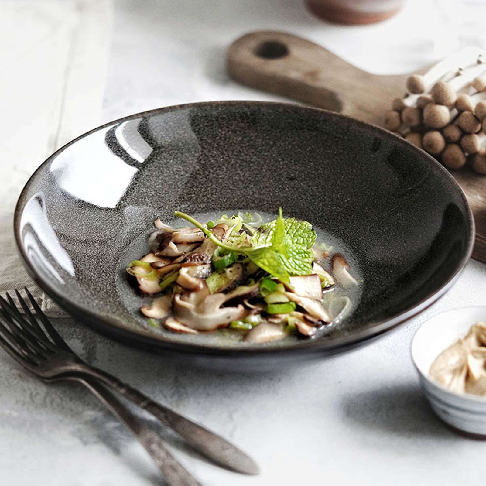 Cuenco De Ensaladera De Cerámica Grande, Cuenco De Ensaladera De Pasta Apilable De 35 Oz Colorido, Plato De Ensalada para Servir-gris-23cm