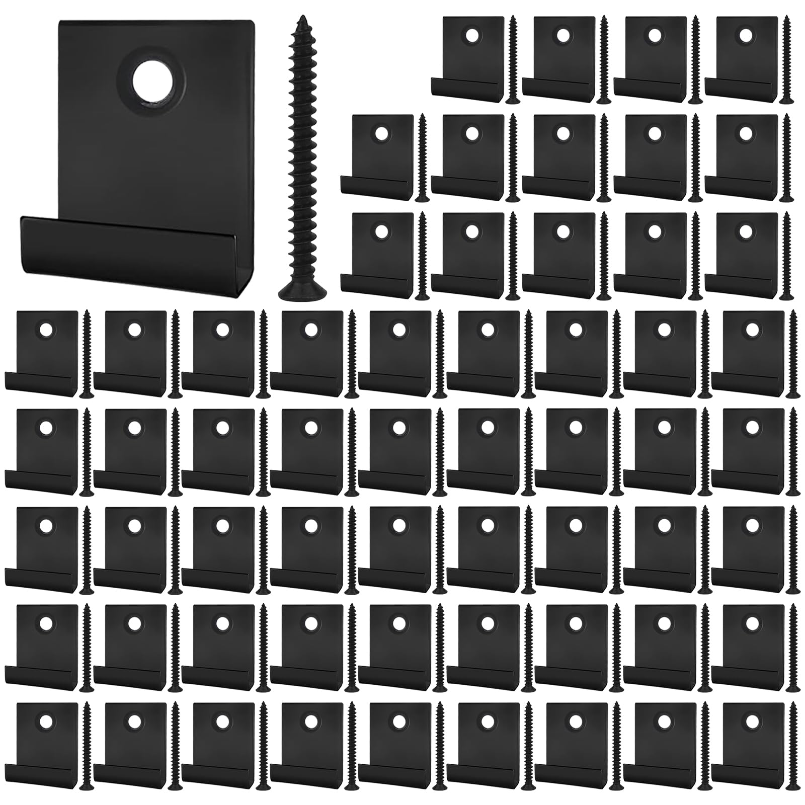 JINTANG Lot de 60 clips de démarrage en WPC de 8 mm, clips de fixation en métal, clips de fixation cachés avec vis de terrasse de 40 mm pour intérieur et extérieur, jardin, patio, projet de planche | Clip de fixation caché pour planche de terrasse avec vi