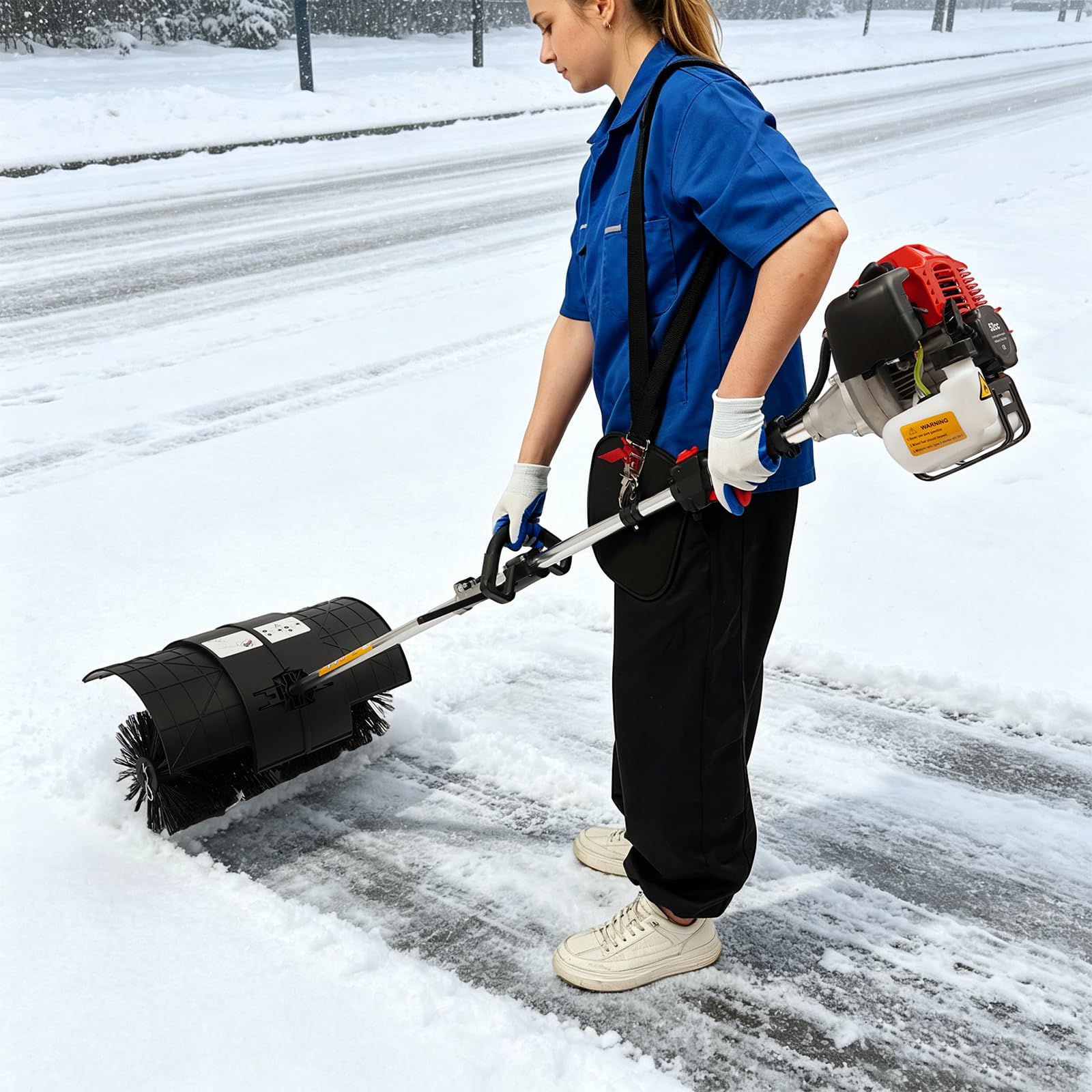 Scopa manuale a benzina, 52 cc, 2 tempi, 1,7 kW, larghezza di lavoro 50,8 cm, spazzatrice per foglie e neve, spazzola per la pulizia del prato artificiale, da giardino, rosso e nero