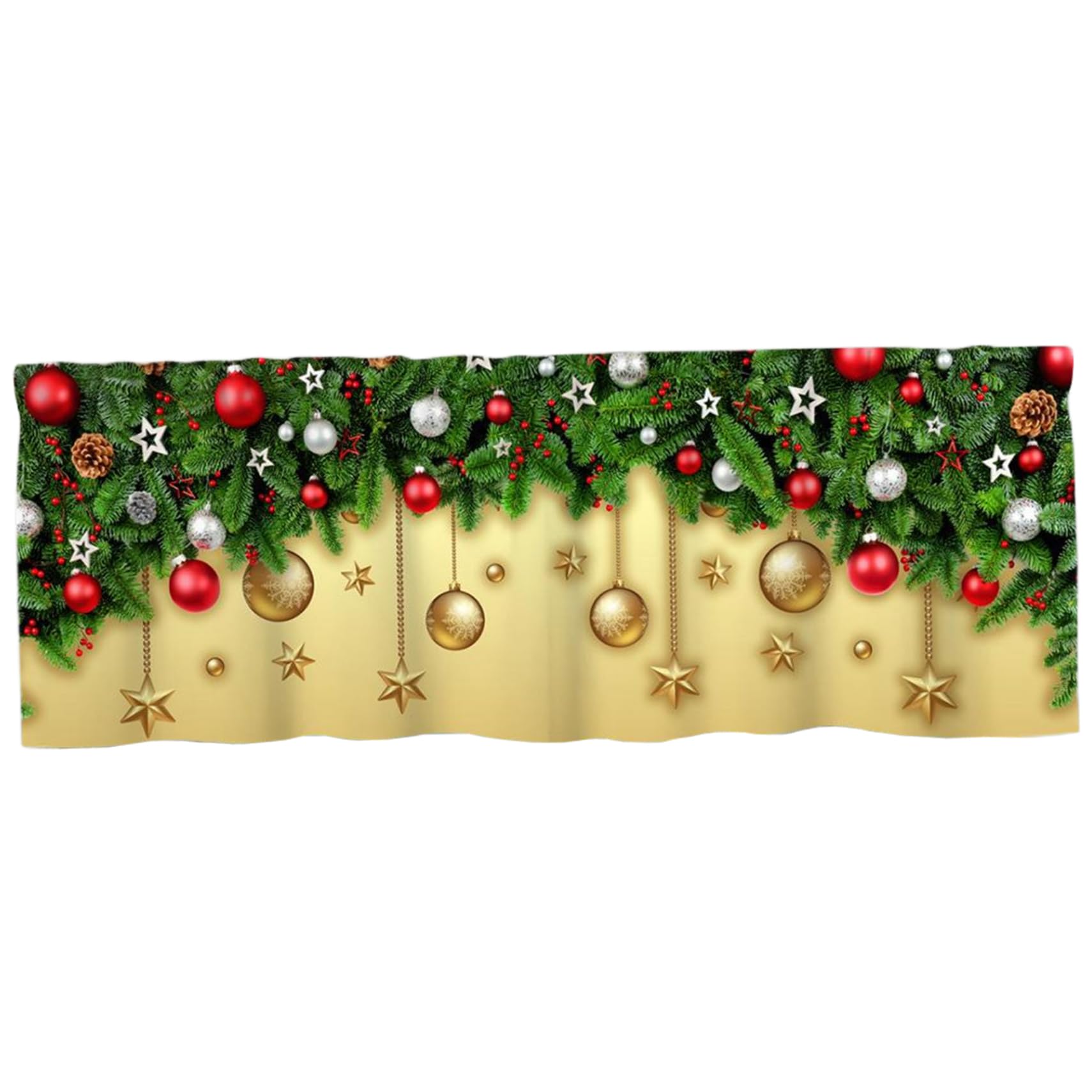 Rideaux de cuisine de Noël lavable cantonnière fenêtre boule de Noël lin