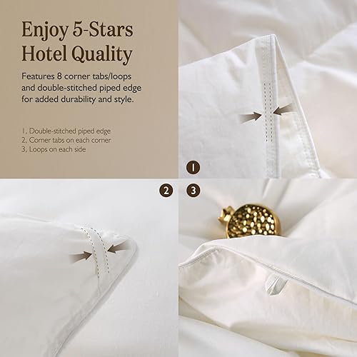 Miniatura 7 de BPC Edredón de plumón orgánico tamaño King esponjoso para todas las estaciones  Hotel Luxury 100% algodón, edredón de plumas de ganso y plumón de