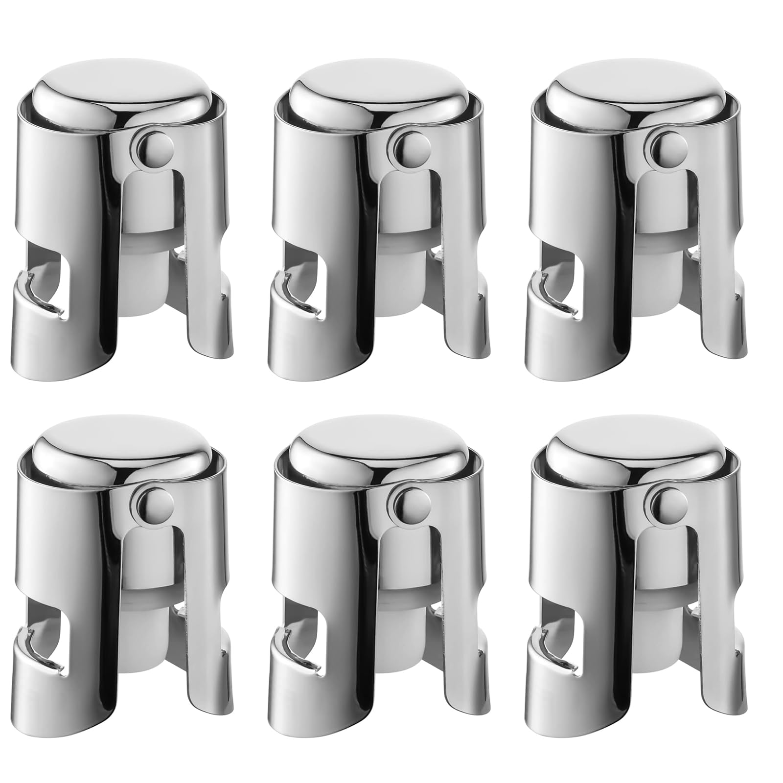 Lot de 6 bouchons à champagne avec économiseur de champagne en acier inoxydable avec silicone de qualité alimentaire anti-fuite pour garder au frais, convient pour champagne, cava, prosecco et