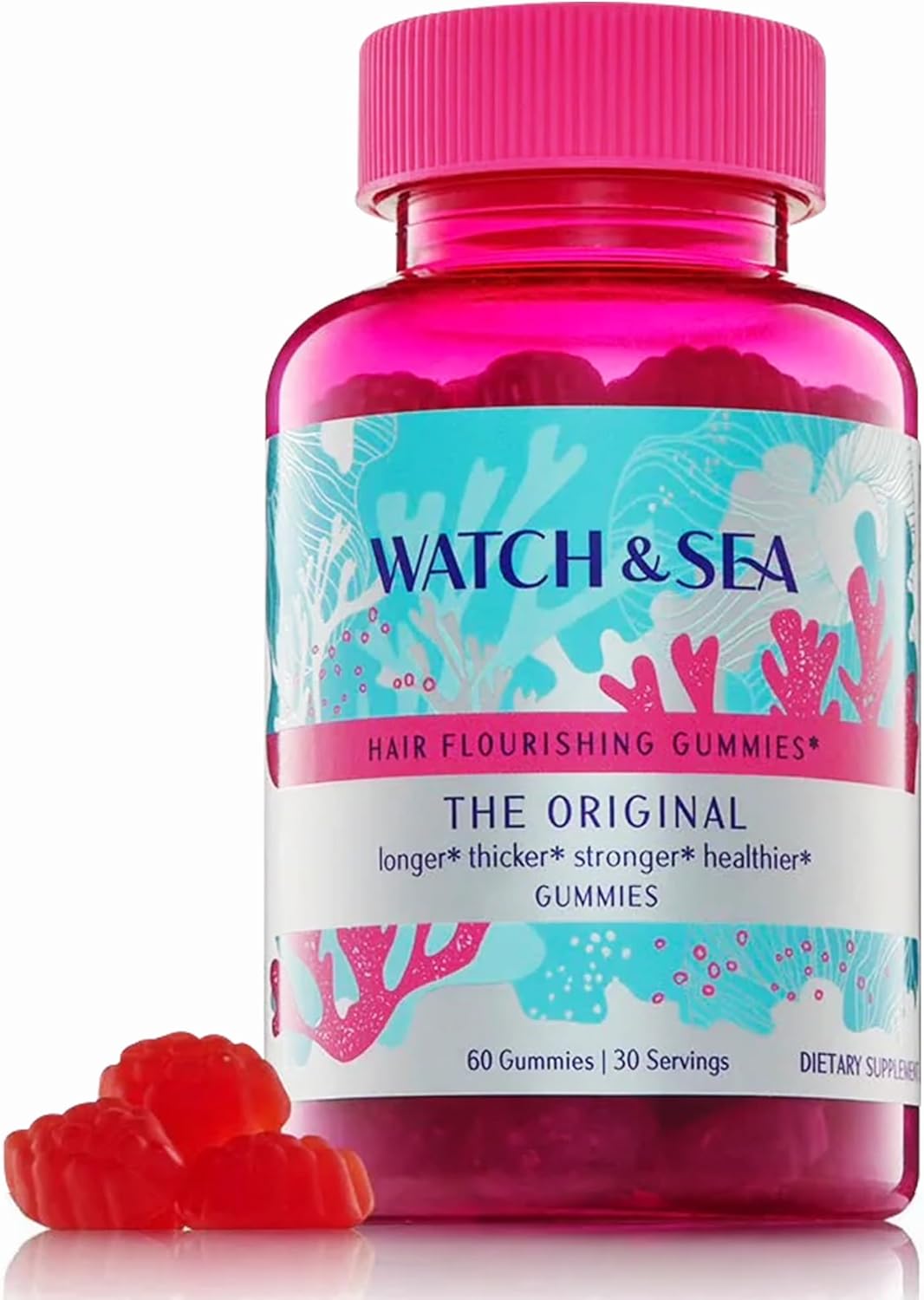 Watch & Sea Flourishing Hair Gummies - Hair Vitamins for Hair Growth and Thickness with Biotin, and Marine Collagen for All Hair Types - Passion Fruit Flavor - 60 Gummies