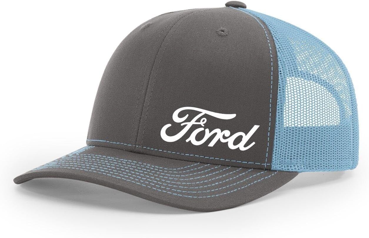 Ford Motor Co Script Logo Side Panel Embroidered Richardson 112 Snapback Trucker Hat Cap