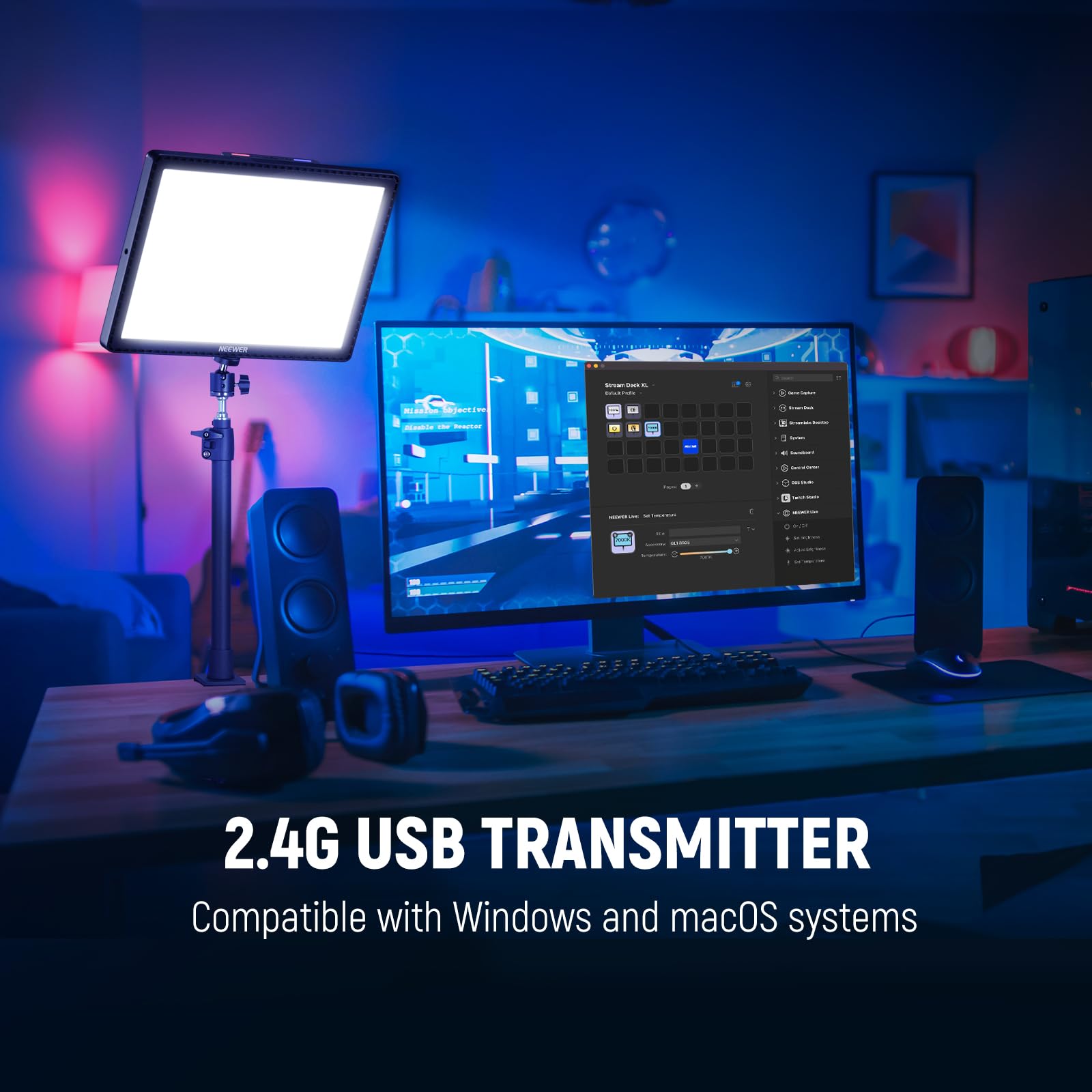 NEEWER Luce LED da 15,5 pollici, CRI97+ morsetto sul pannello da scrivania, illuminazione video 2,4 G PC/Mac iOS/Android, compatibile con Elgato Stream Deck per registrazioni di gioco, chiamate zoom
